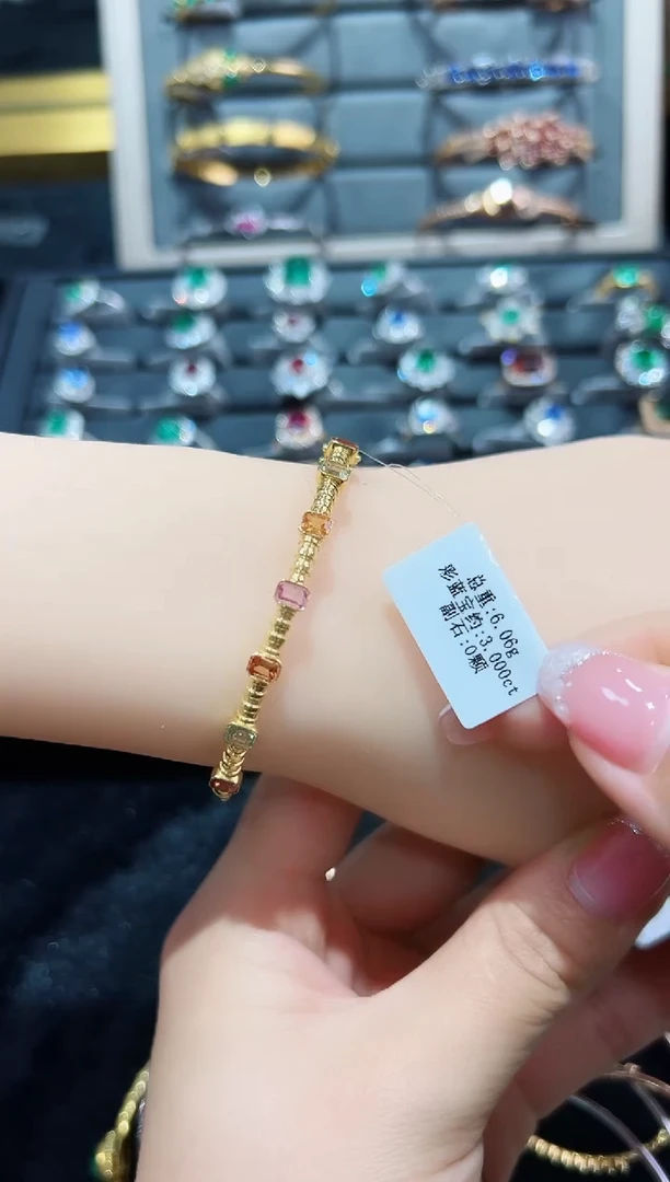 彩色蓝宝石手镯14K金镶嵌·