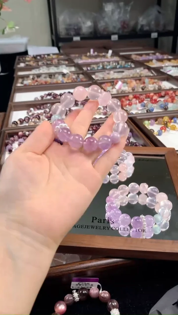 未镶嵌手链水晶玻紫粉水随行贝珠环
