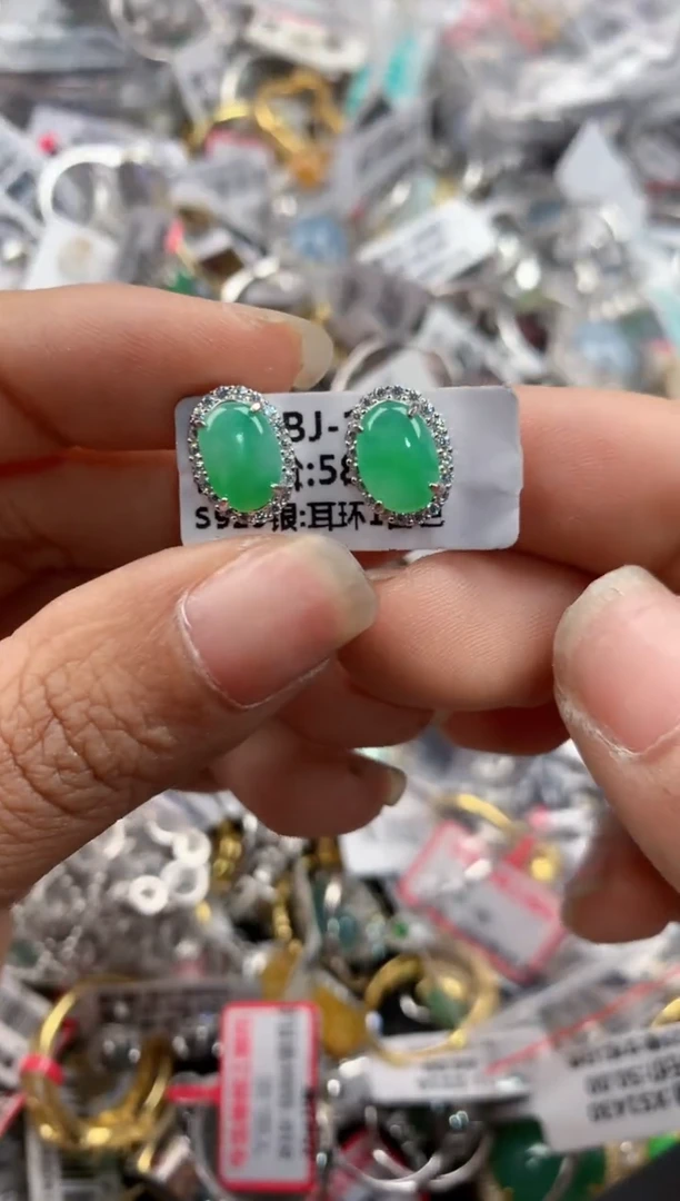 银S925镶嵌戒指翡翠666----6