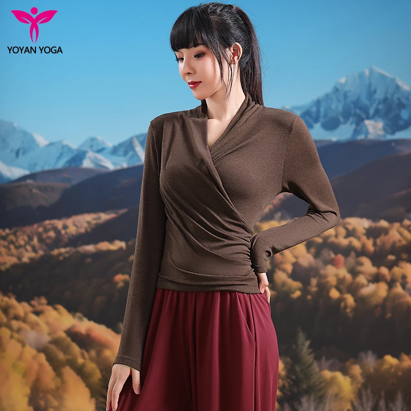 悠妍优雅V领保暖修身知性瑜伽服长袖上衣CX24529女士秋冬新款