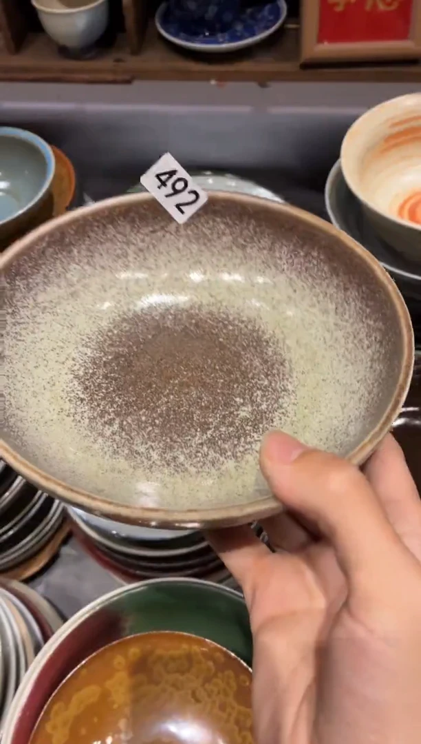 瓷片三**️492微瑕柴烧玻化平底菜盘1个