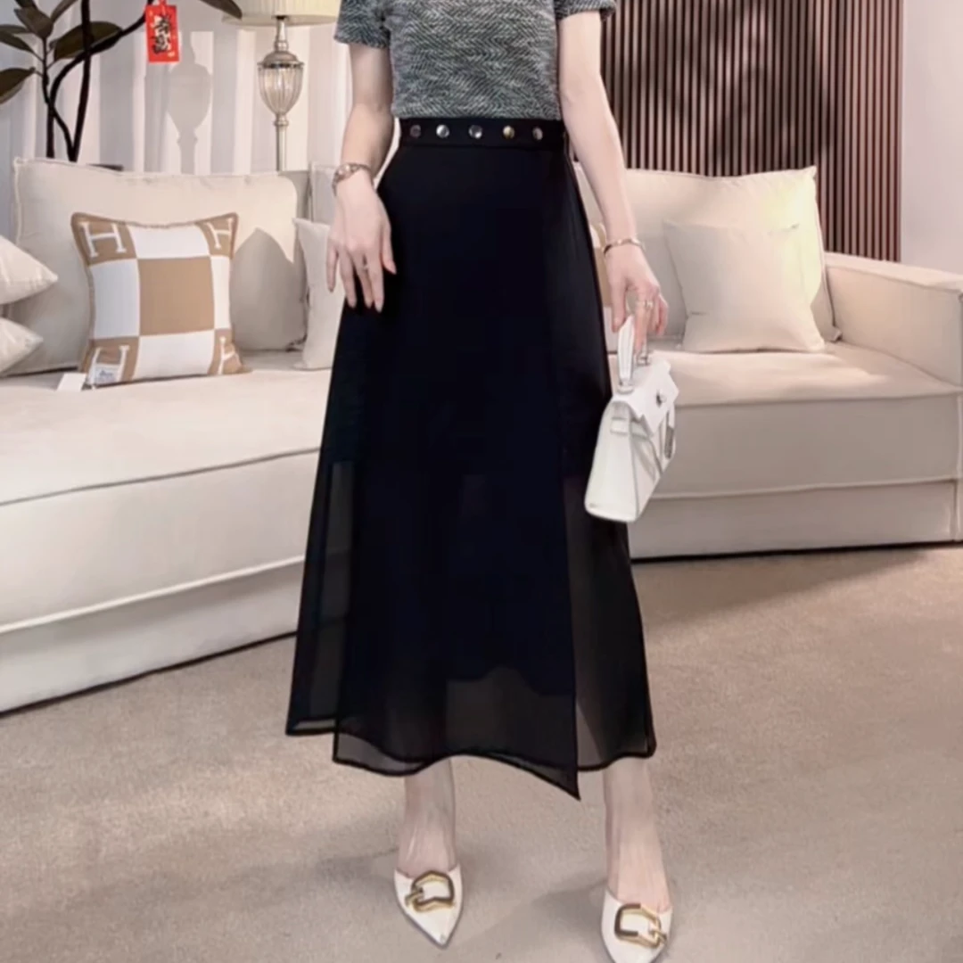 【柏曼专属】2025夏新款重工钉扣气质轻奢女装半身裙-25L050