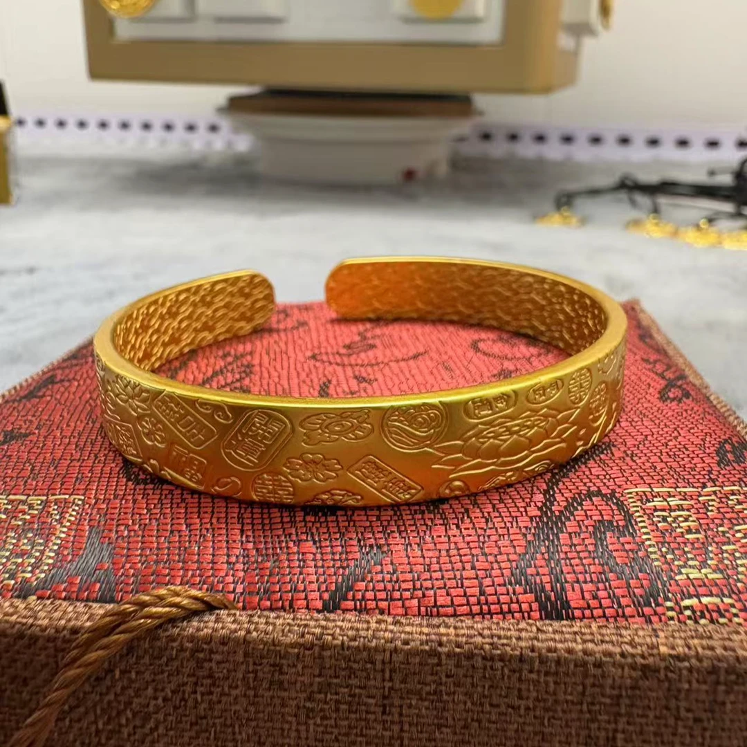 合金手镯 合金手镯 莲花吉言八宝手镯新中式实心款百搭不掉色