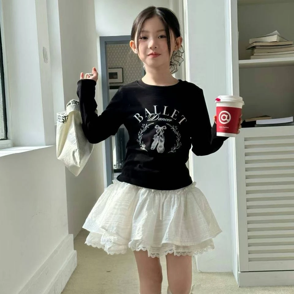 熙爱春秋季新款女童假两件长袖T恤甜美风宽松休闲百搭春装25835