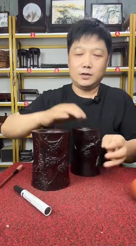 木红酸枝威奥笔筒知了笔筒