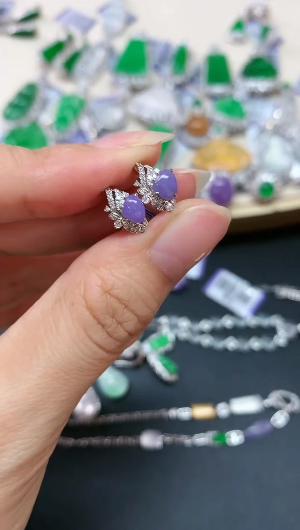 翡翠18K金镶嵌耳饰A07|7980