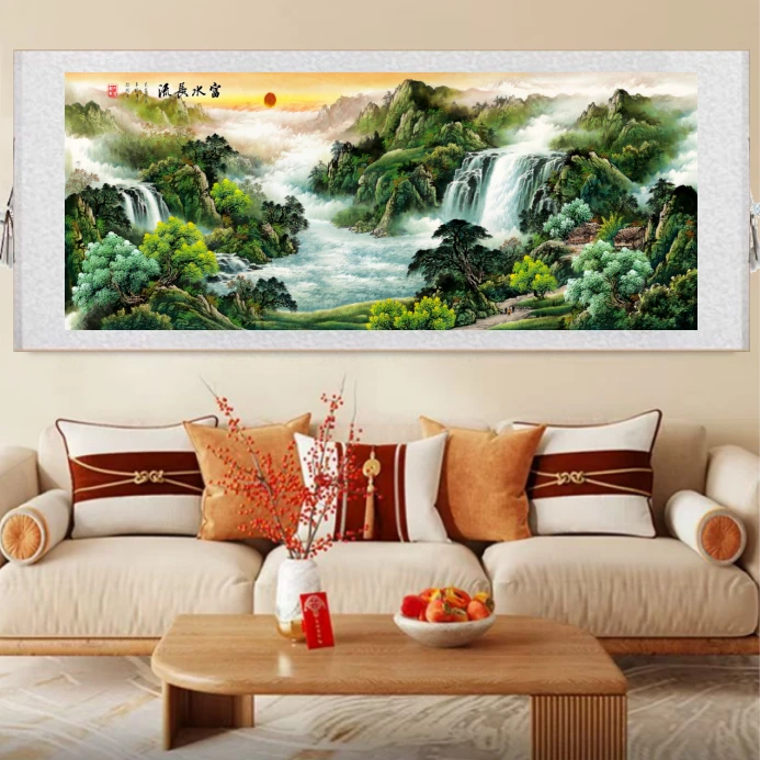 【富水长流】六尺横版 宽220厘米x高72厘米 适合客厅、茶室、办公室画