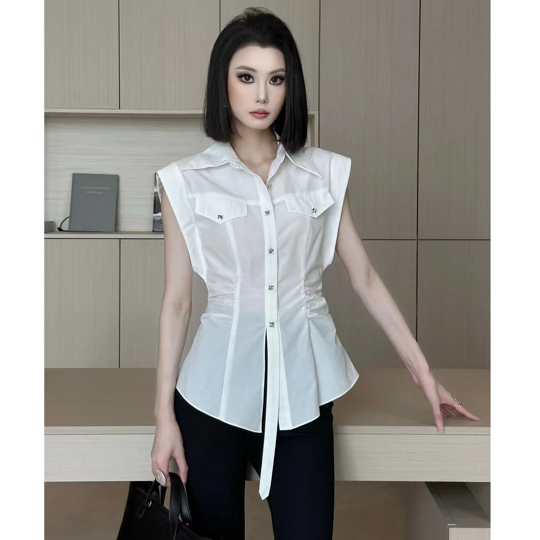 琦哥【融冰之光】设计款夏季新款衬衫气质掐腰显瘦时尚上衣35214