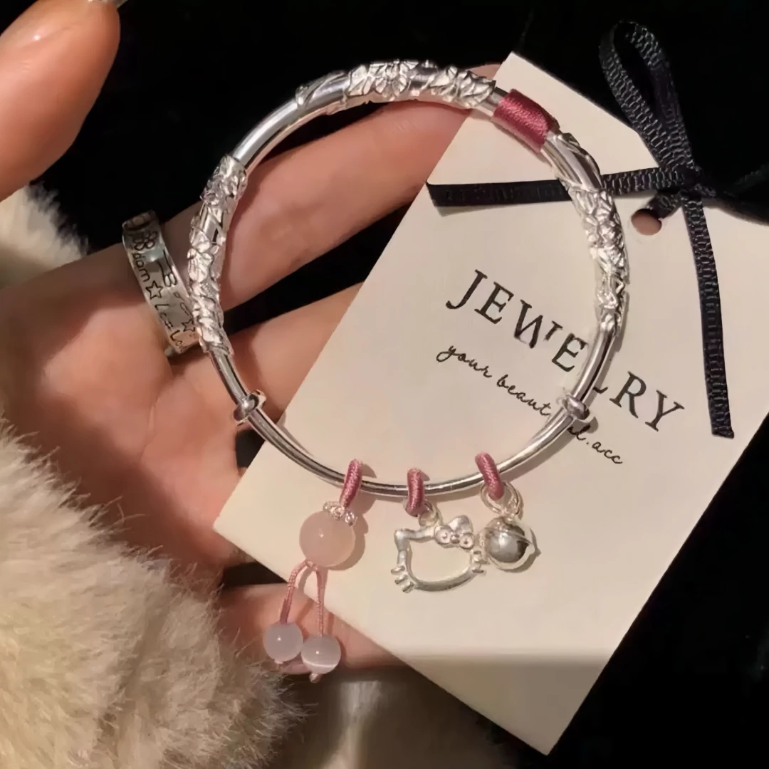 铜合金手镯 hellokitty繁花镀银手镯女编绳凯蒂猫镯子女生时尚