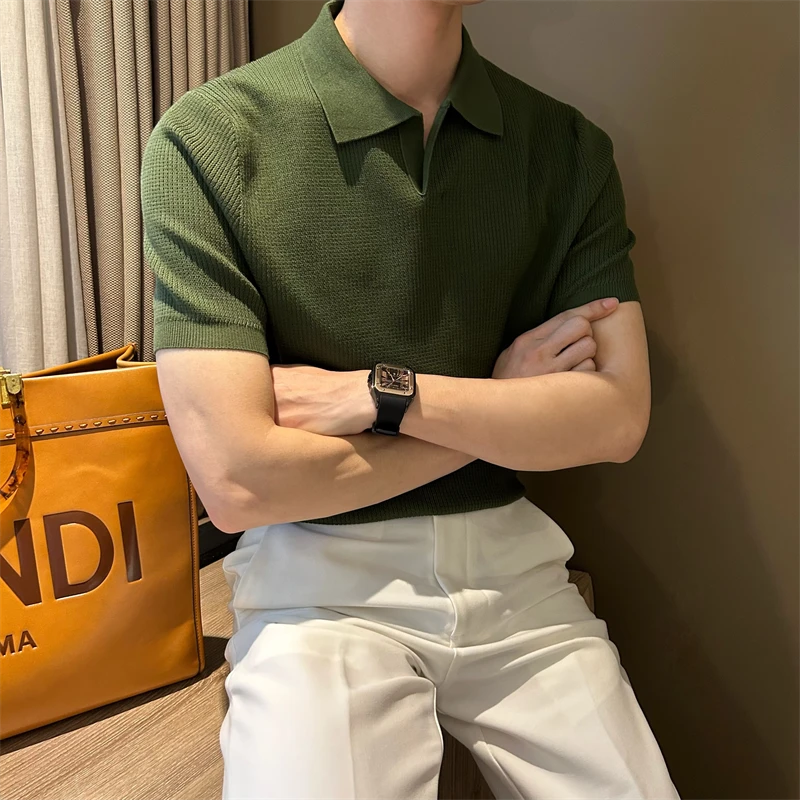 WUSHE物社【100%天丝】夏季男士复古老钱风POLO衫高级感针织翻领T恤