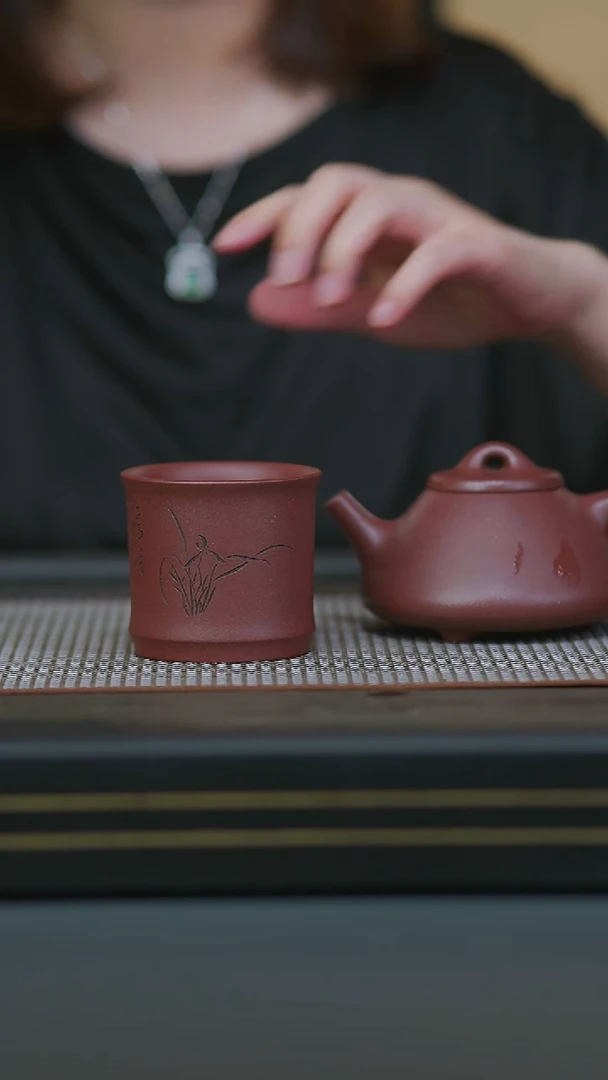 茶壶紫砂全手台西底槽清子冶220cc+兰花竹节杯