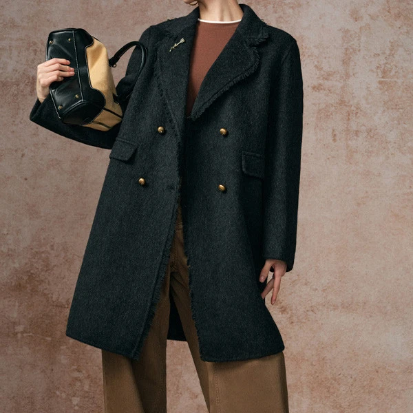 【富贵专属】经典西装羊毛大衣秋冬双排扣毛呢外套女SE590