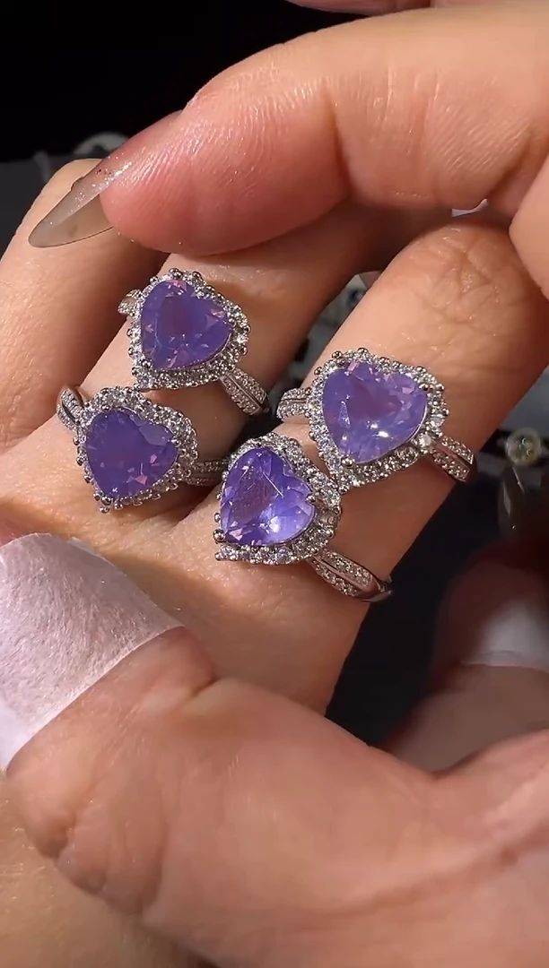 银S925镶嵌戒指水晶紫玉晶爱心多样性发其一