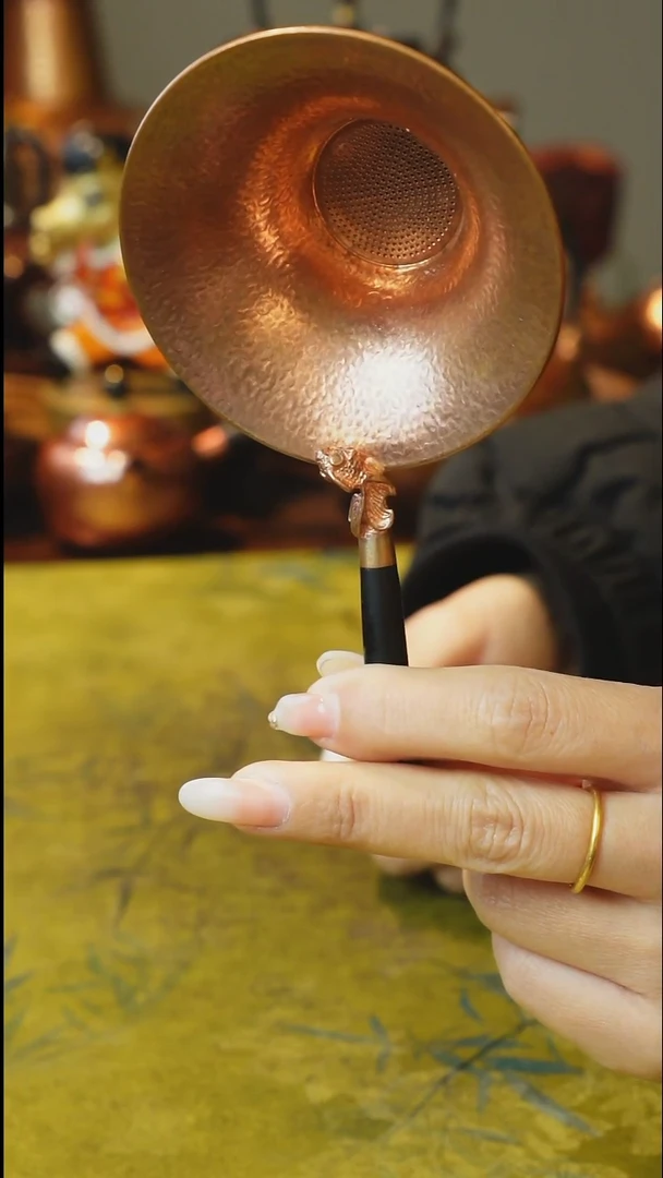 纯紫铜原色木柄茶漏