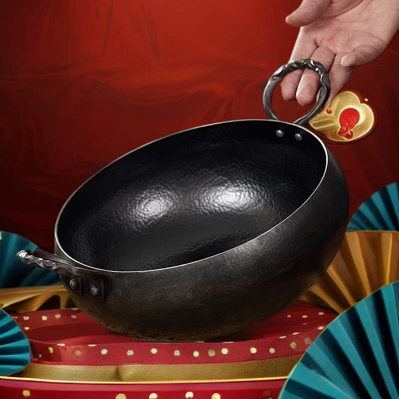 【双耳章丘大肚炖锅】手工锻打无涂层炒菜做菜加厚耐用炖锅