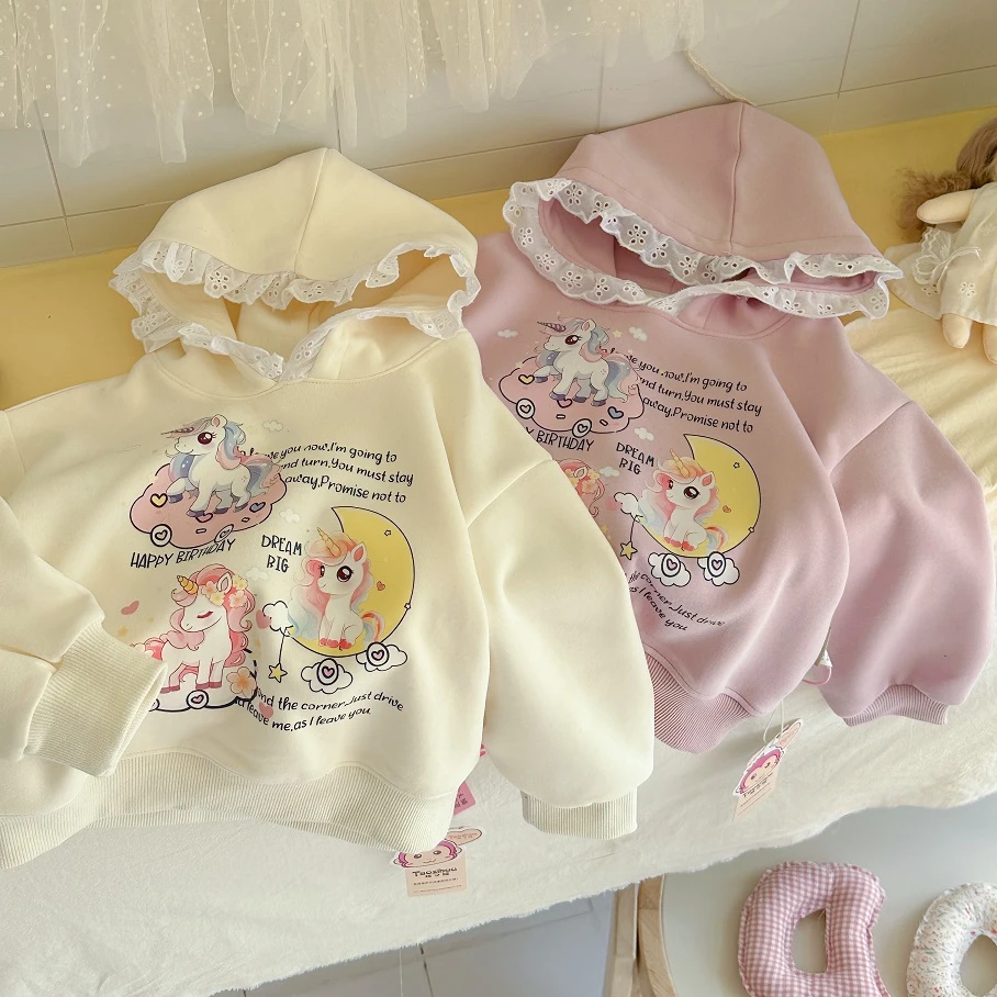 【桃子猴】2025春款连帽款百搭蕾丝边卫衣HC2509