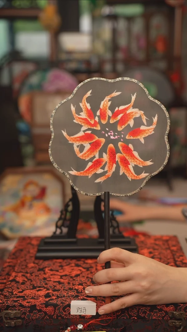 扇子团扇 绣花双面非遗