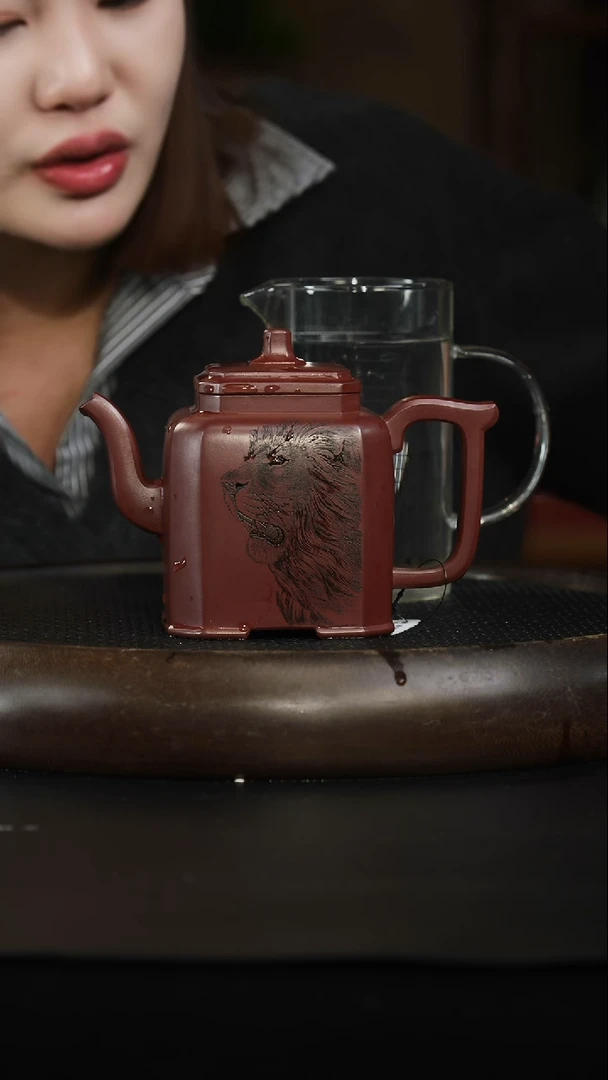 茶壶紫砂龙血砂 四方水平 520cc左右