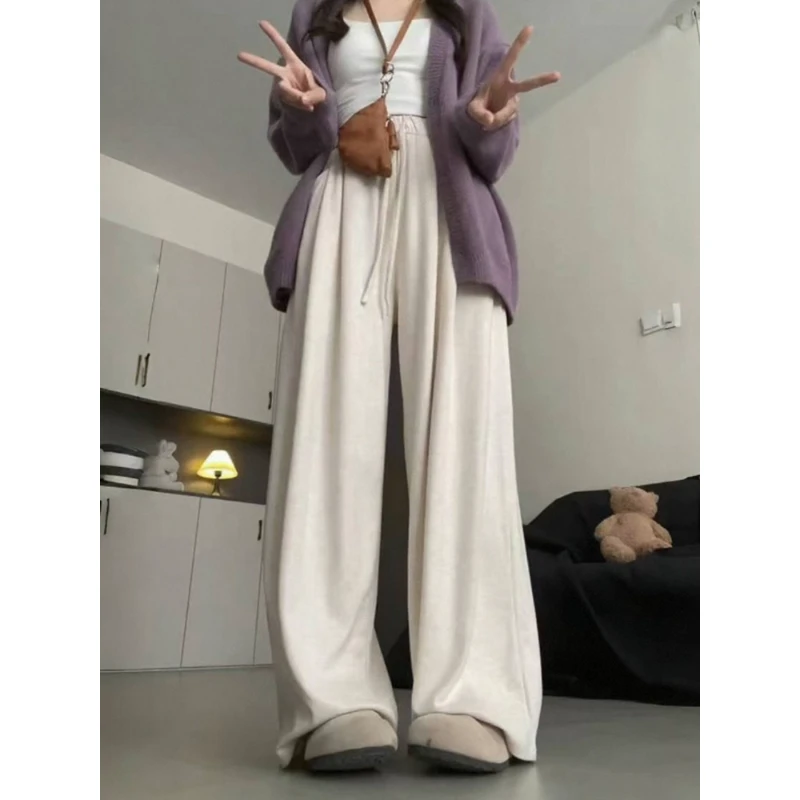 复古休闲裤女款高腰显瘦大码小个子秋季新款垂感宽松直筒阔腿裤子
