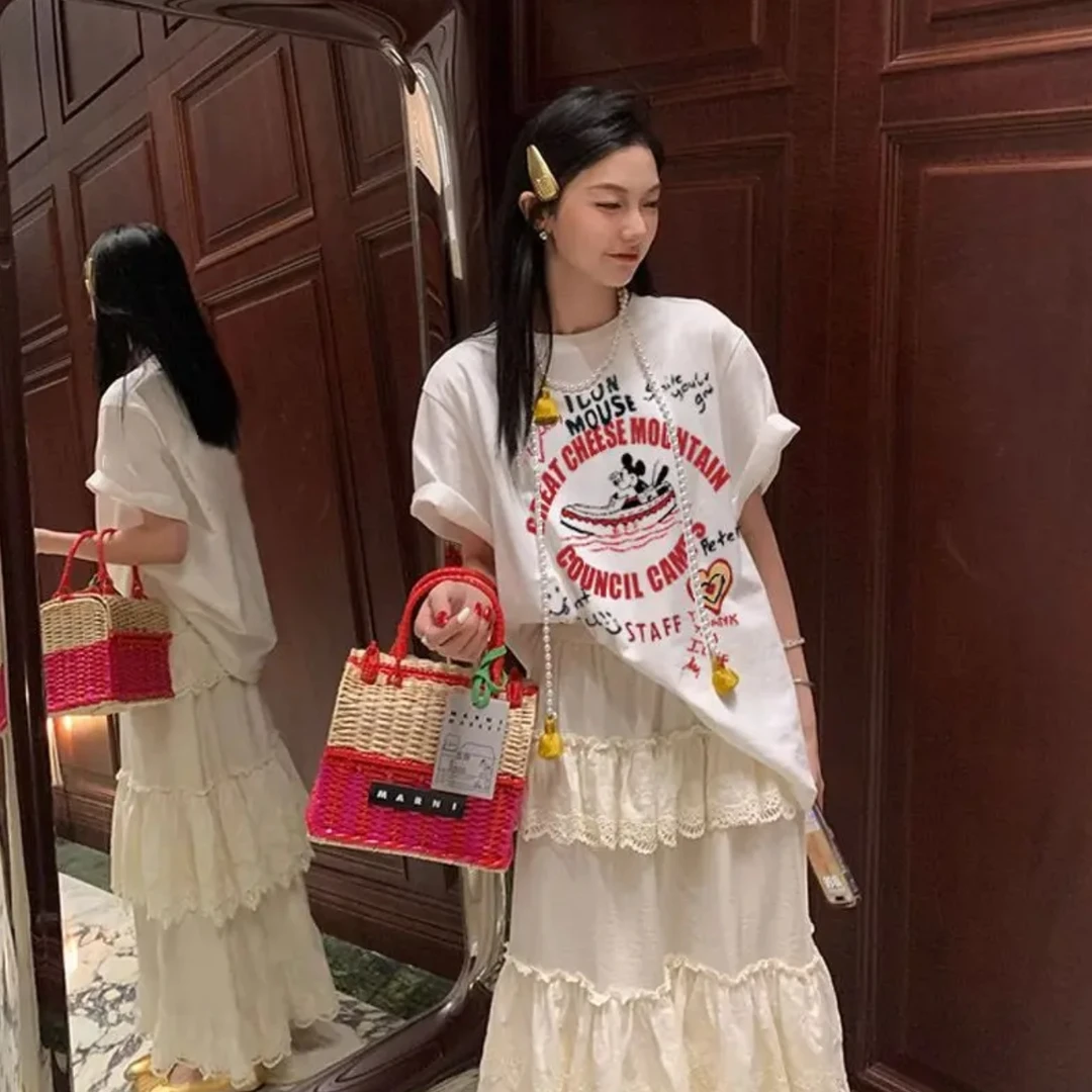 港风ins米奇潮牌百搭t恤上衣洋气女装纯棉短袖休闲情侣装高级半袖