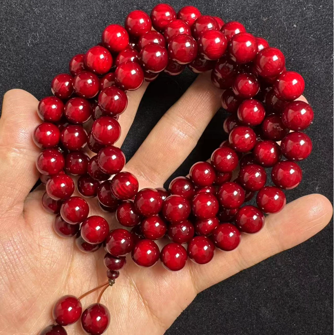 长白山琥珀木 紫红油陈化料 108珠项链