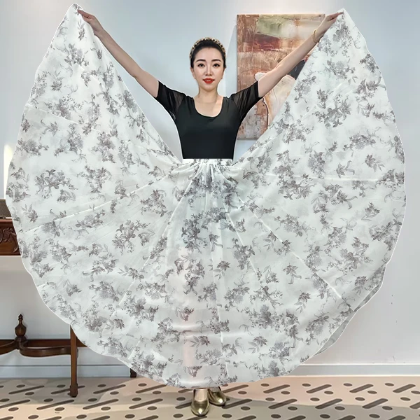 《丛枝描叶》人丝混纺满铺花半身裙/720大摆带内衬