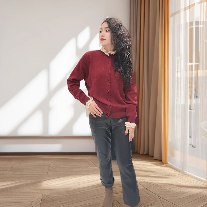 冬季新款时尚设计款双领羊毛衫百搭开衫