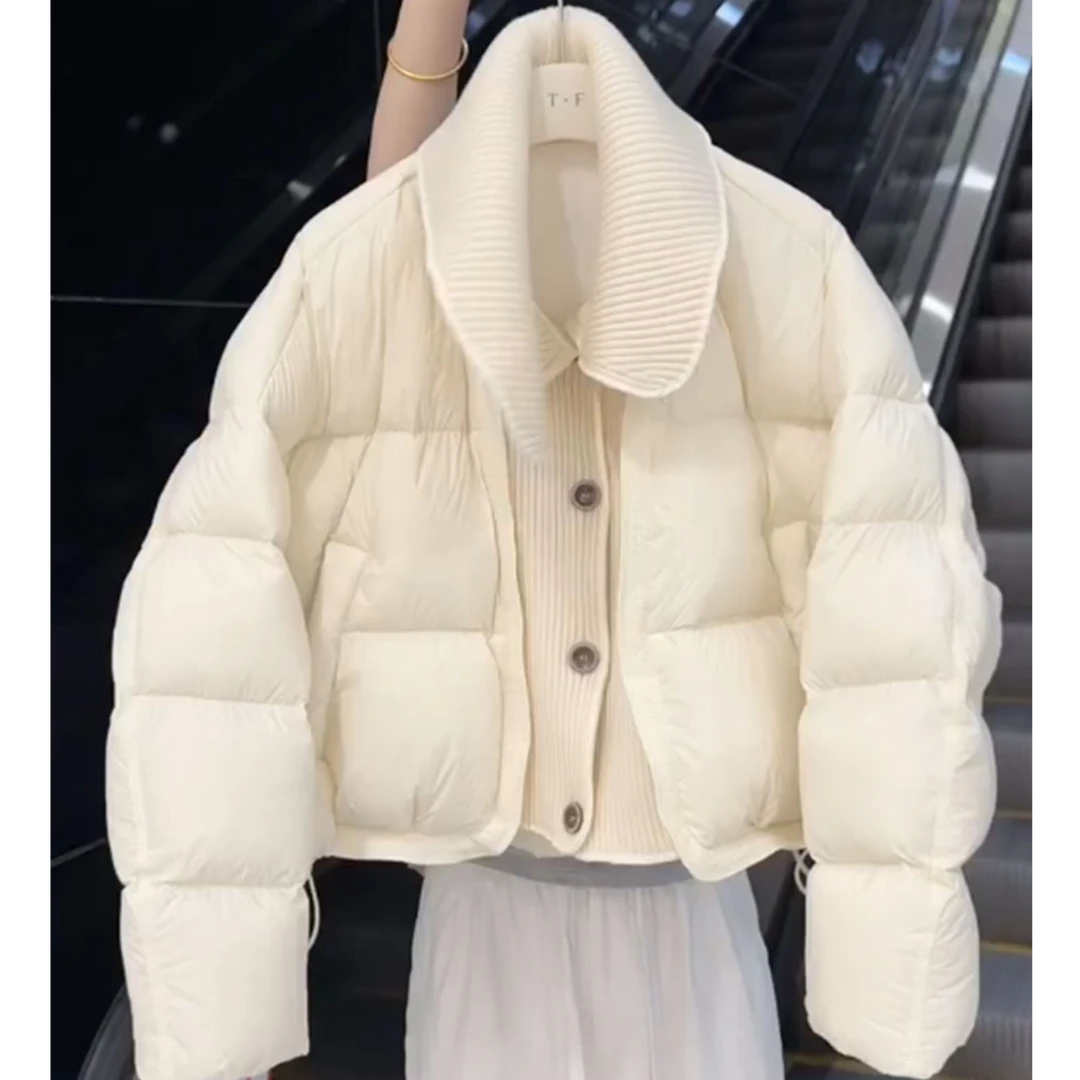 设计感奶白色翻领棉服女2025冬季新款韩系宽松显瘦保暖外套面包服