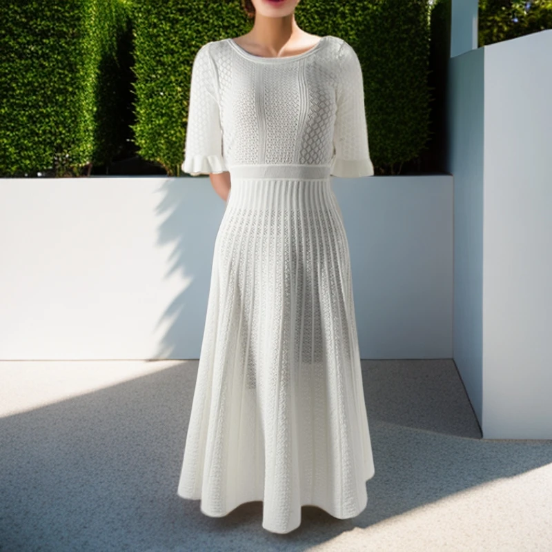 YY030 YR 收腰圆领短袖针织连衣裙403-R804