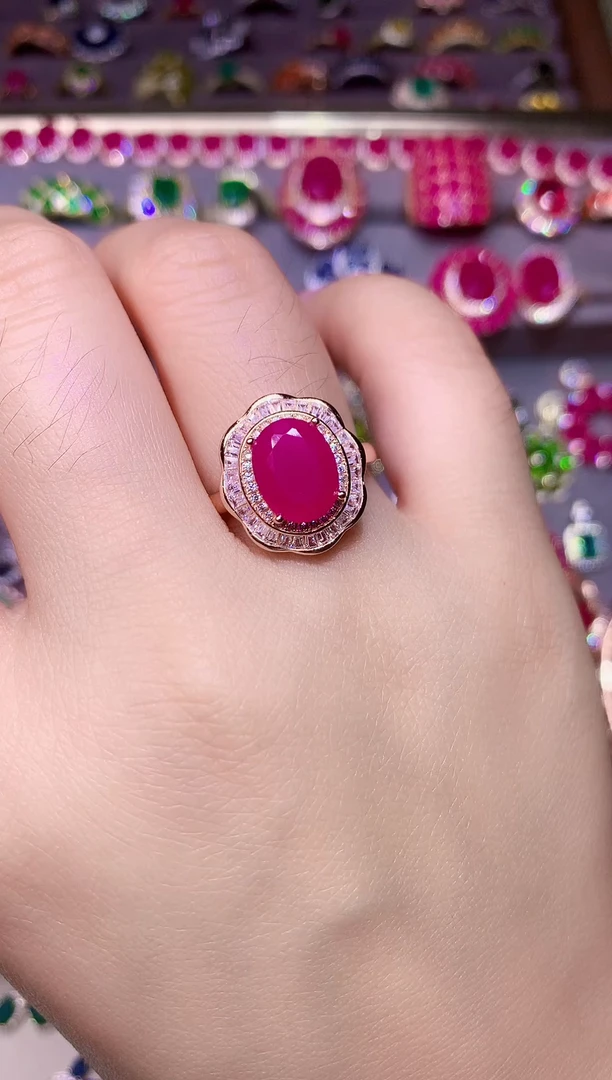 银S925镶嵌戒指红宝石...