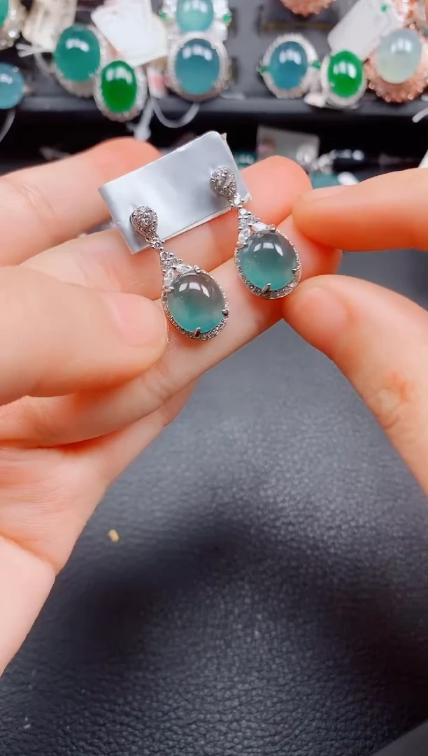 银S925镶嵌翡翠耳饰翡翠