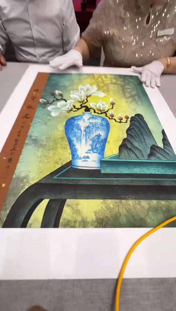 绘画袁柱石老师《2.7平尺雅室瓶花》带收藏证书