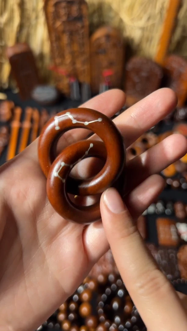 木雷击枣木 老料 镶银六七星 乾坤圈