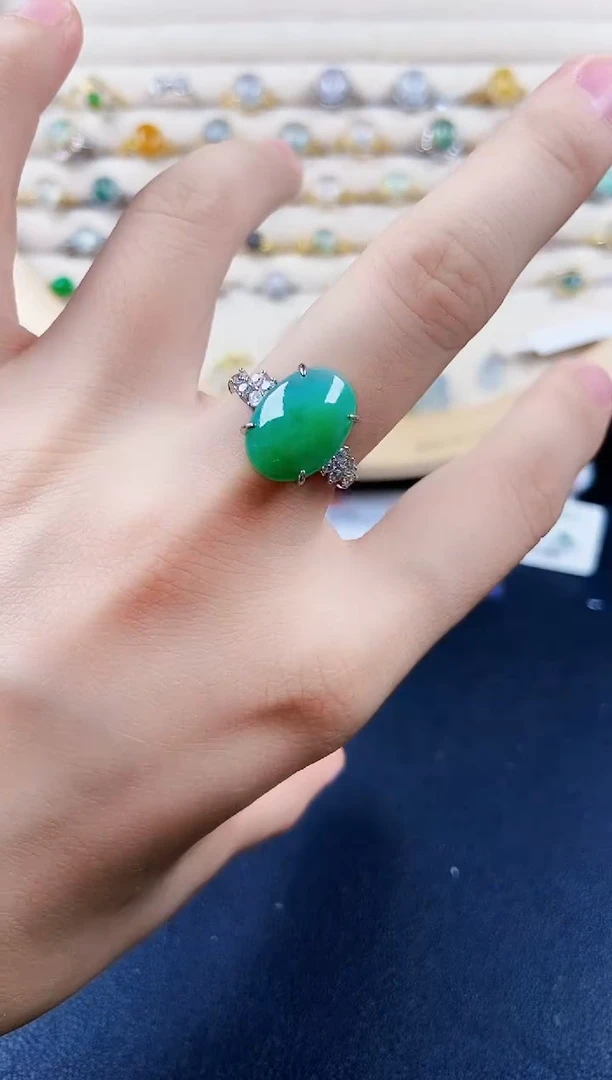 翡翠戒指银S925镶嵌12849