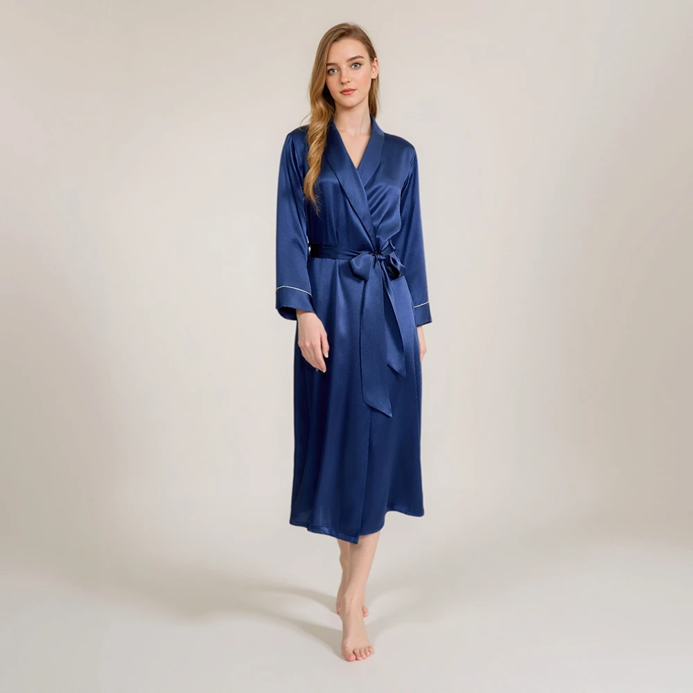 西湖丝韵【睡袍加长款】真丝女桑蚕丝浴袍丝绸外袍可外穿家居服晨袍