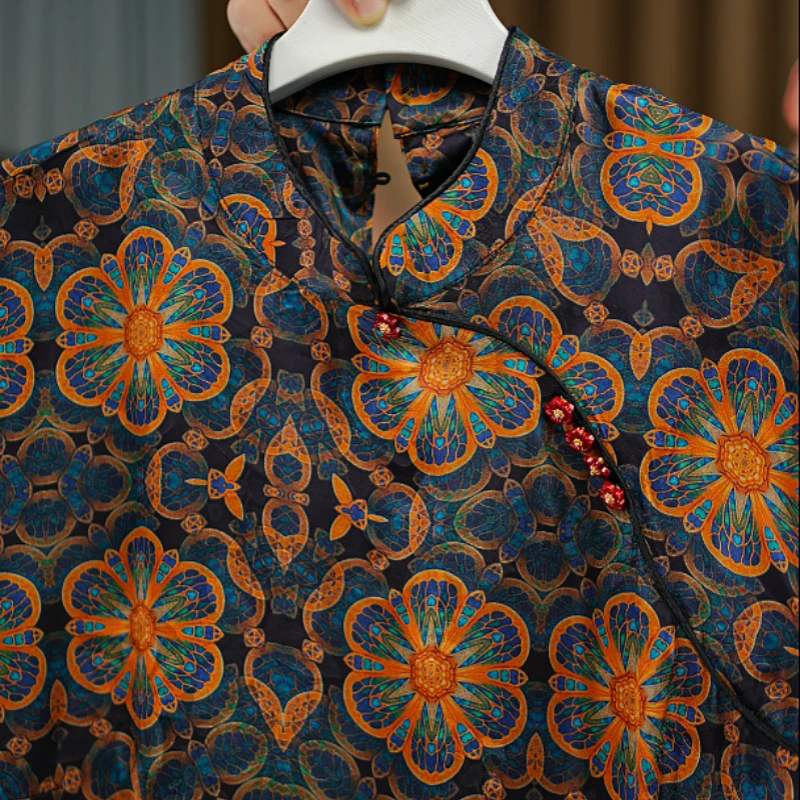 新中式小衫复古夏季花萝提花气质时尚重磅桑蚕丝百搭长款