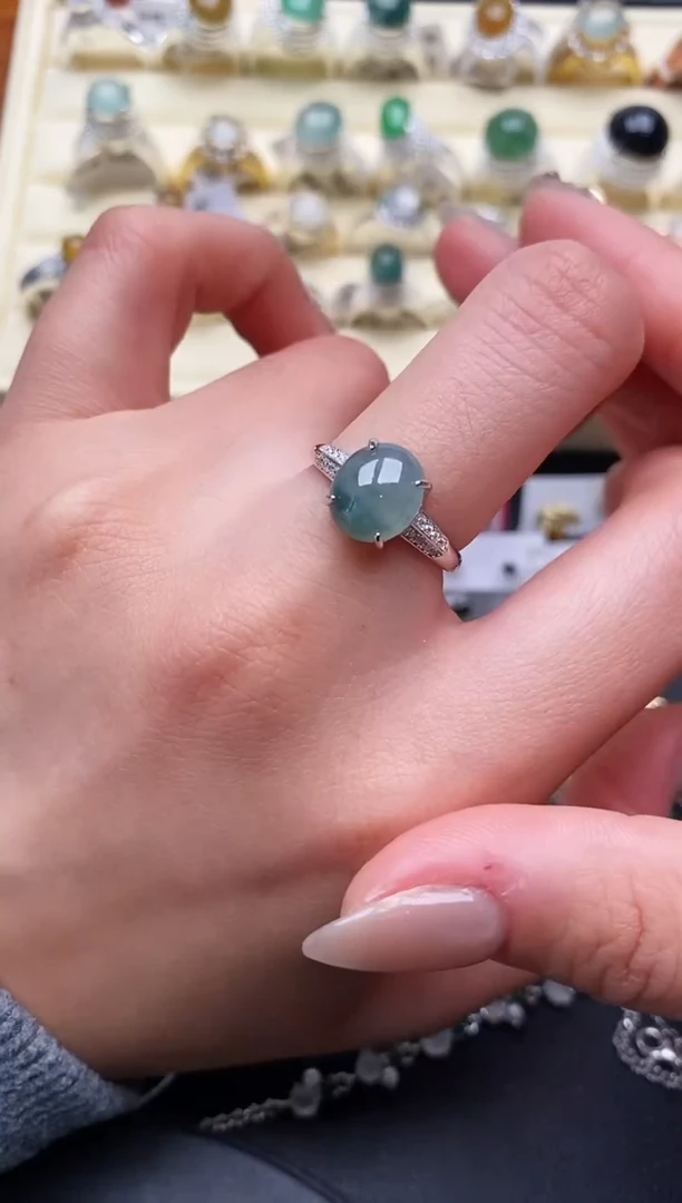 【闪购商品】翡翠戒指银S925镶嵌缅甸翡翠 1 9+8