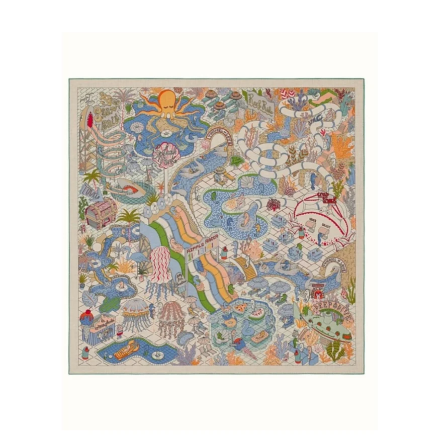 未使用 Hermes/爱马仕 汤/TP032391“水上乐园” 系列140披肩