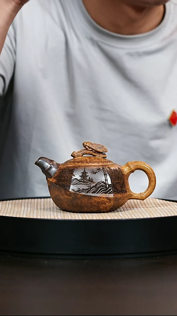 茶壶紫砂龙骨金砂知足常乐 350cc