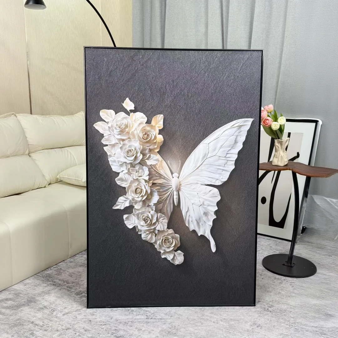 【直播间】致韬黑白蝴蝶玄关装饰画高级感入户正对门挂画新款