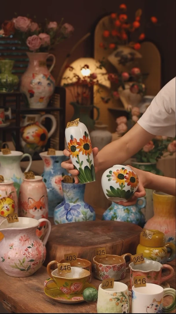 陶瓷296景德镇设计师手作花器摆件侘寂风2个