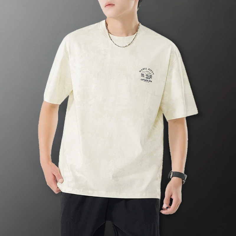 2025新款美式复古薄款圆领短袖T恤衫休闲时尚宽松男士半袖上衣