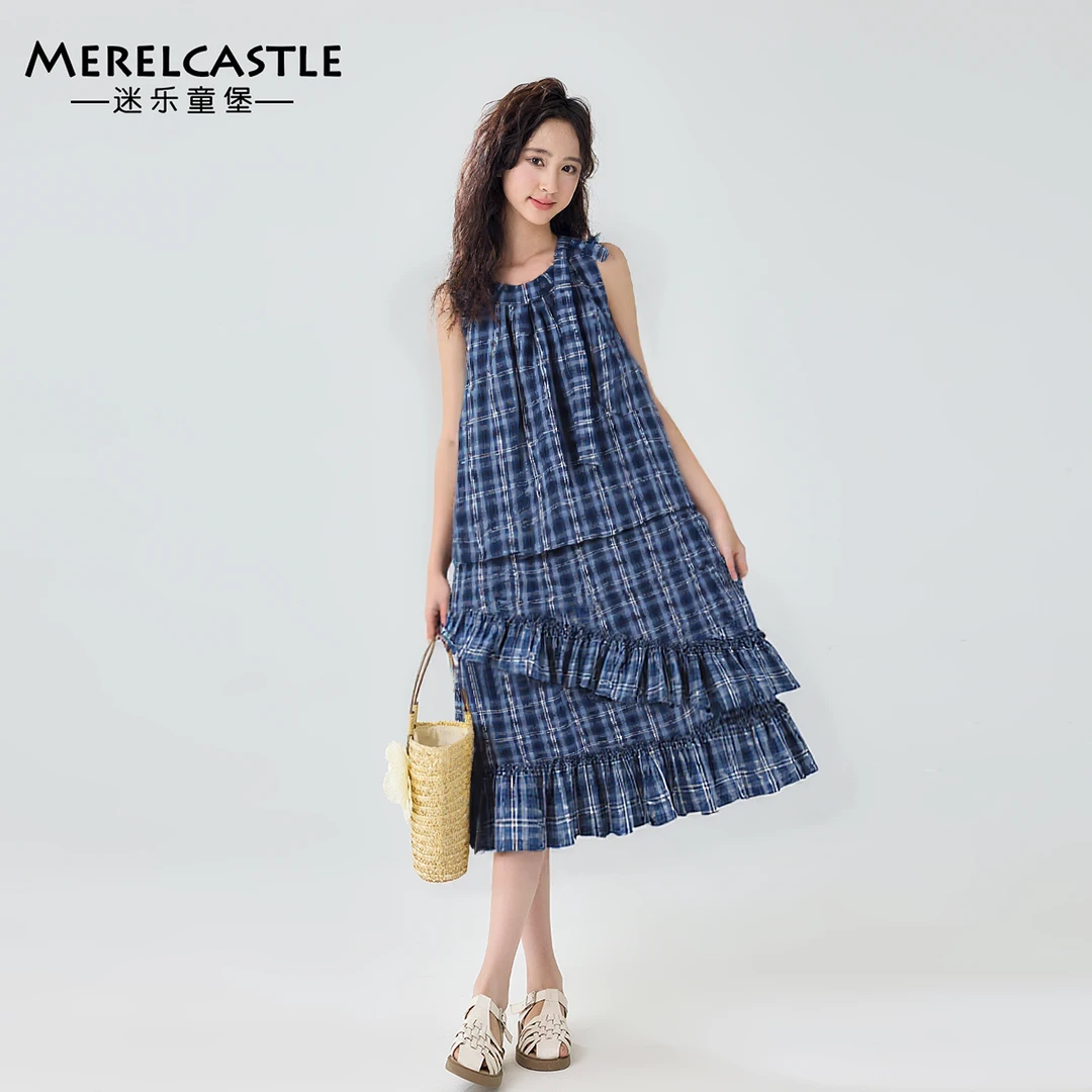 C5612女大童无袖格子连衣裙2025夏装洋气青少年时尚休闲裙子