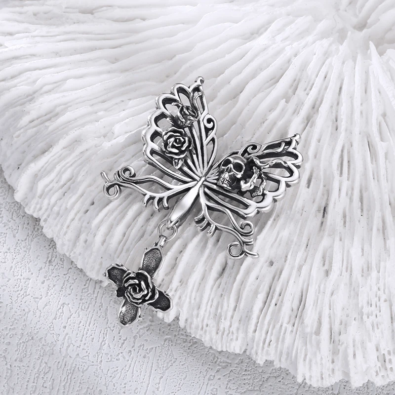 吊坠925银 十字骷髅蝴蝶吊坠