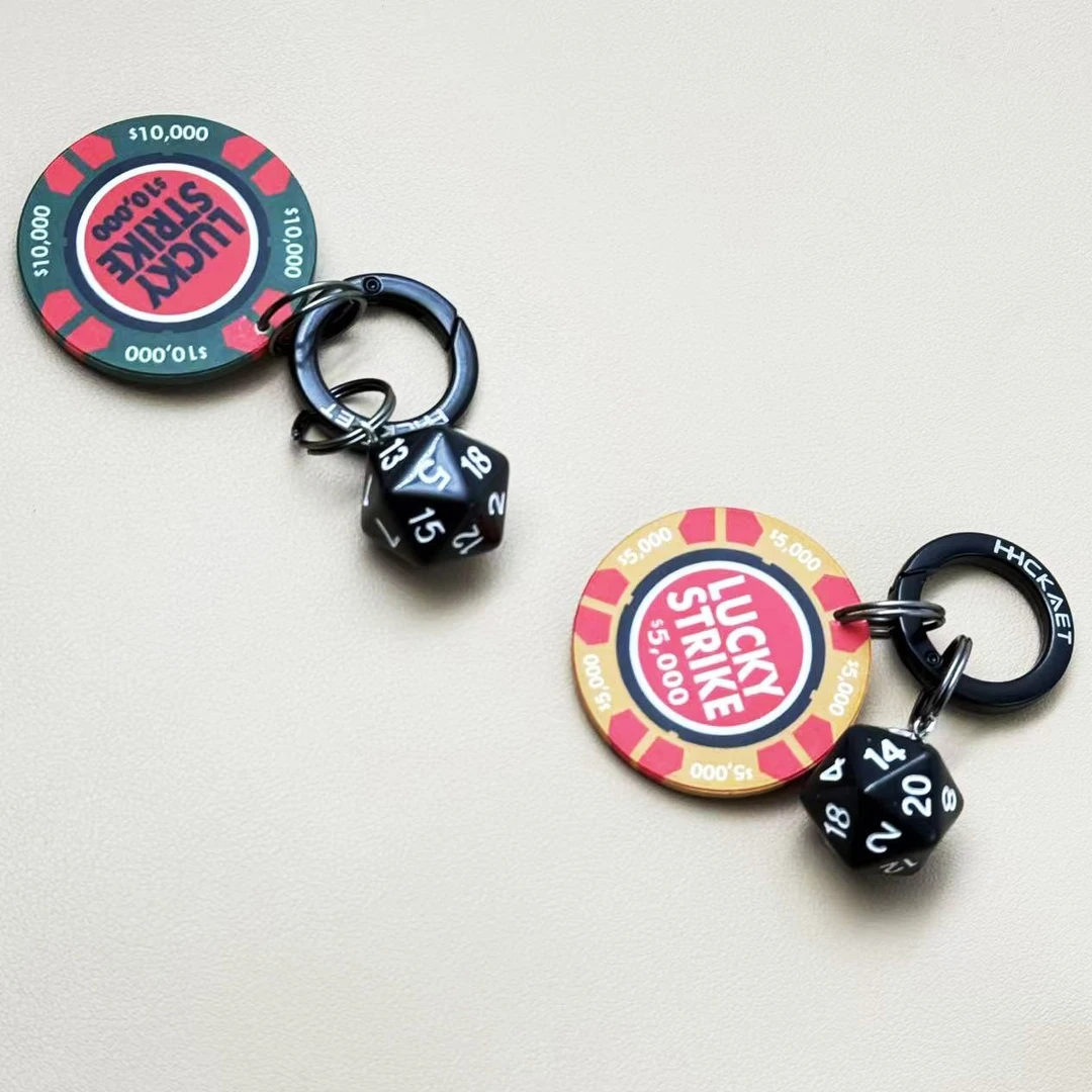 LuckyStrike好彩陶瓷筹码骰子ins风钥匙扣熏黑金属感个性饰挂件