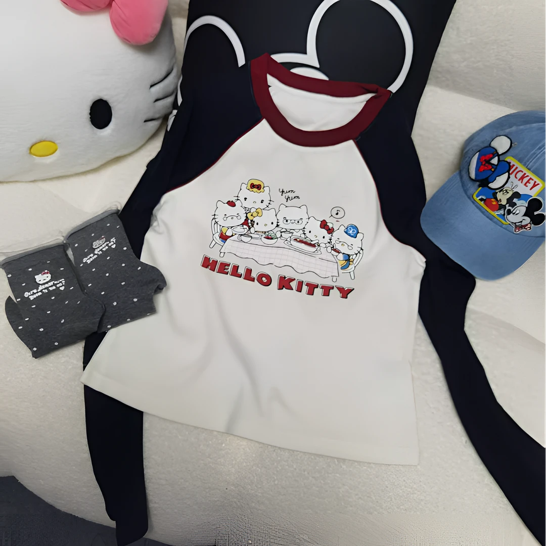 BLX--1260（深圳出品）新款小众设计款撞色kitty印花上衣