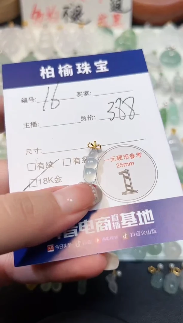 【闪购商品】翡翠颈饰18K金镶嵌16豆子