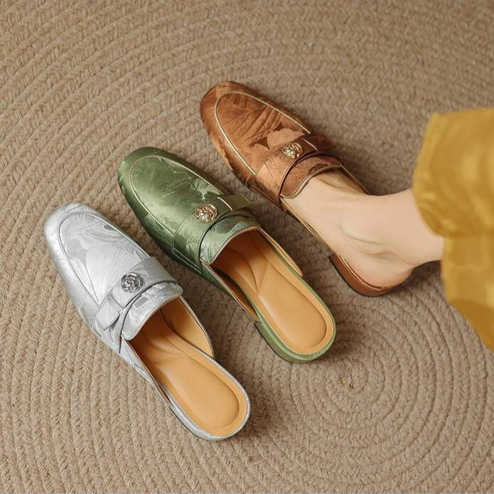 李大龙~2.5公分牛皮/气质包头小高跟圆头中跟夏季拖鞋310