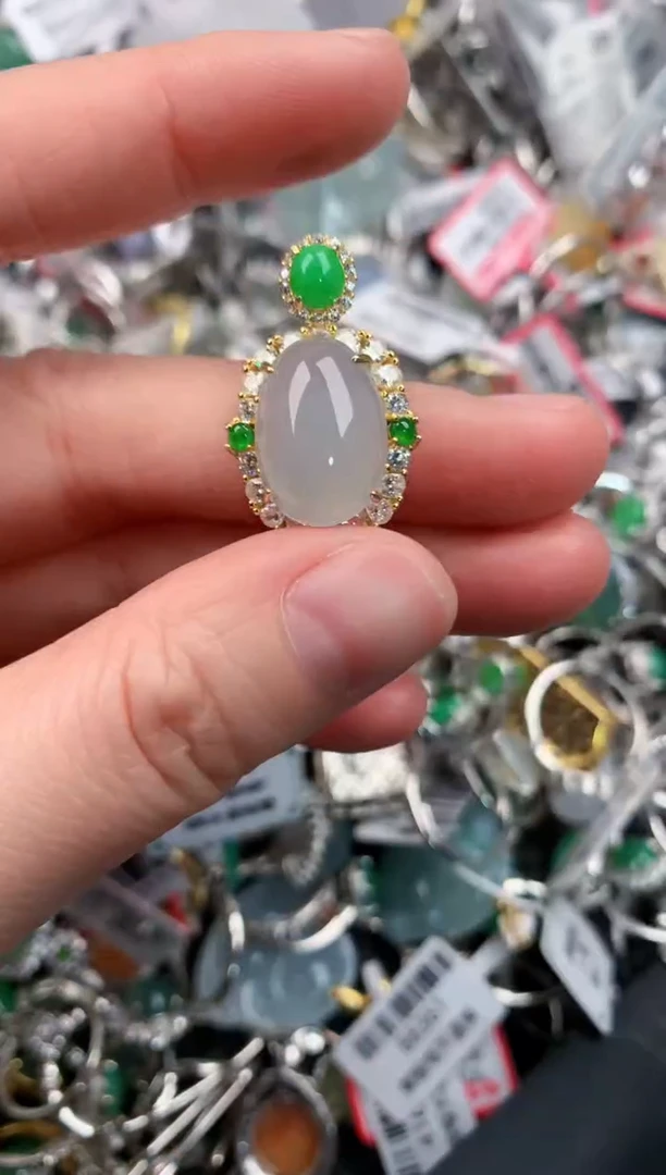 银S925镶嵌戒指翡翠1111---4