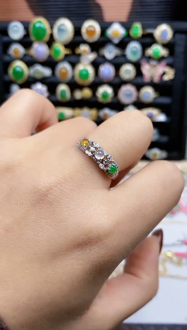 银S925镶嵌戒指翡翠345